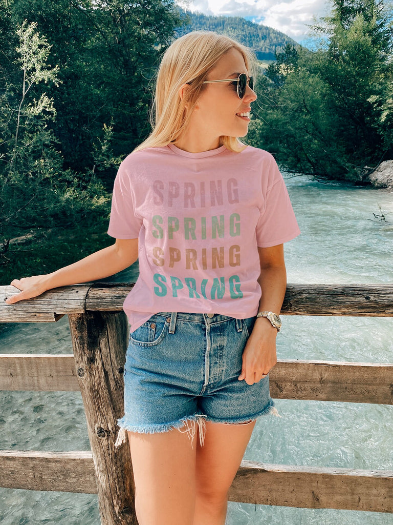 Hello Spring PINK Shirt Garden Flowers Bees Blue Skies Rainbows Picnics Spring Flower Shirt Spring Is Here Spring Shirt For Daughter Shirt