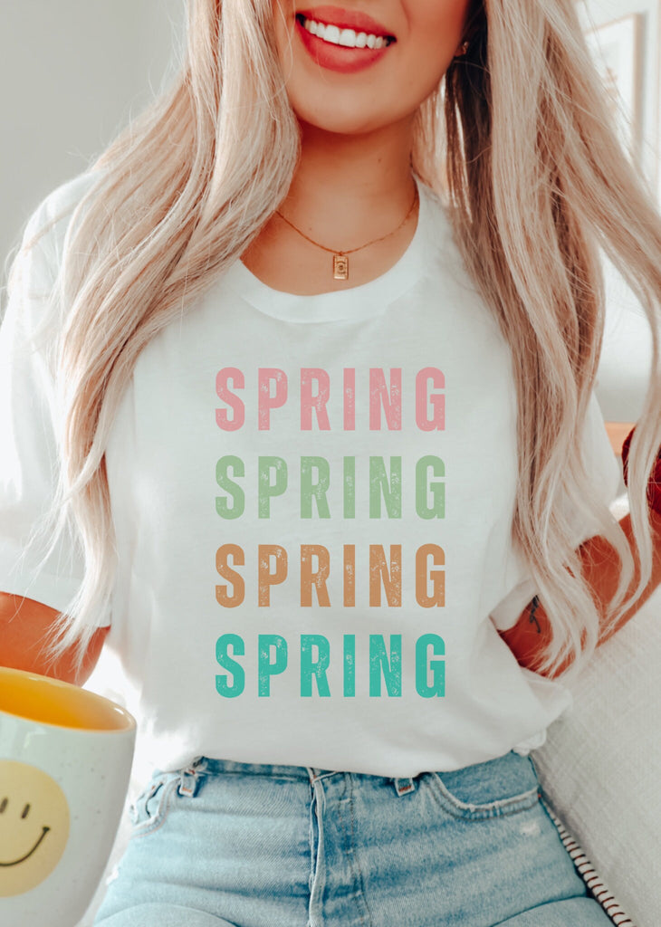 Hello Spring WHITE Shirt Spring Season Shirt Cute Spring Tee For Mom Floral Spring Shirt Flower Lover Tee Spring Vibes Shirt Cute Spring Tee