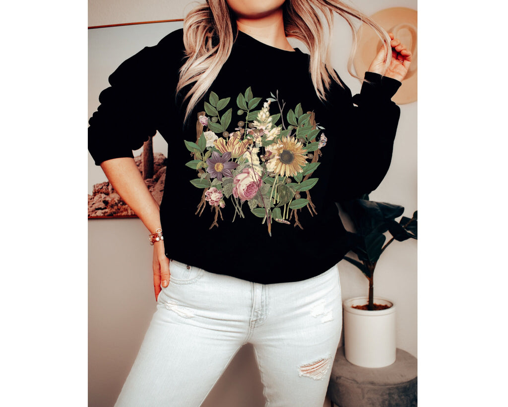 Flower Sweatshirt Flower Sweater Aesthetic Floral Graphic Floral Crewneck Flower Cozy Wild Flower Sweatshirt Spring Hoodie Wildflower