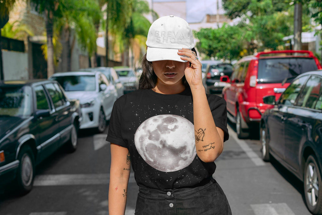 Moon BLACK Shirt for Women Celestial Full Moon T Shirt Boho Clothing Gift for Her Unique Moon Graphic Tee Galaxy Outer Space Tshirt For Him