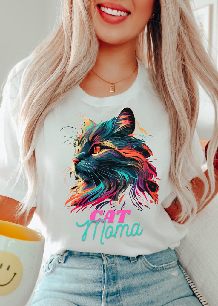 Cat Mama WHITE Tee Shirt Cat Mom Shirt Cat Lover Tshirt Cat Gift Cool Cat Shirt Mom Tee Pet Lover Shirt Cat Owner Tee Cute Cat Shirt