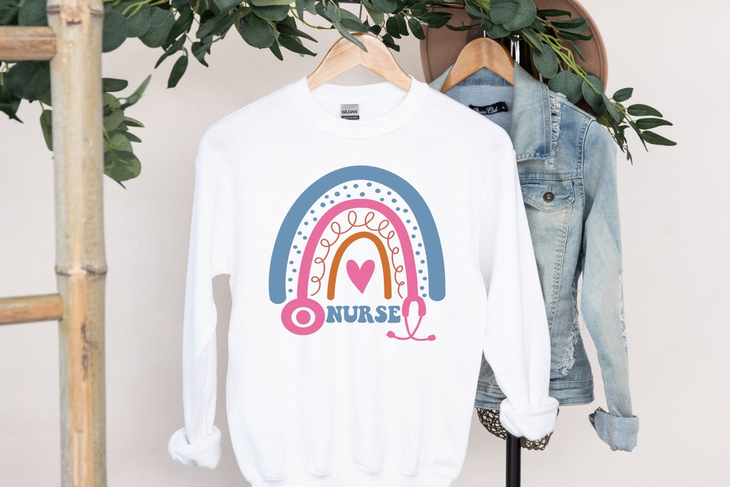 Rainbow Nurse Sweatshirt Print Nurse Life Registered Nurse RN Shirts Nurse Week Sweatshirt CNA Shirt Nursing School Graduation Gift ER Gift