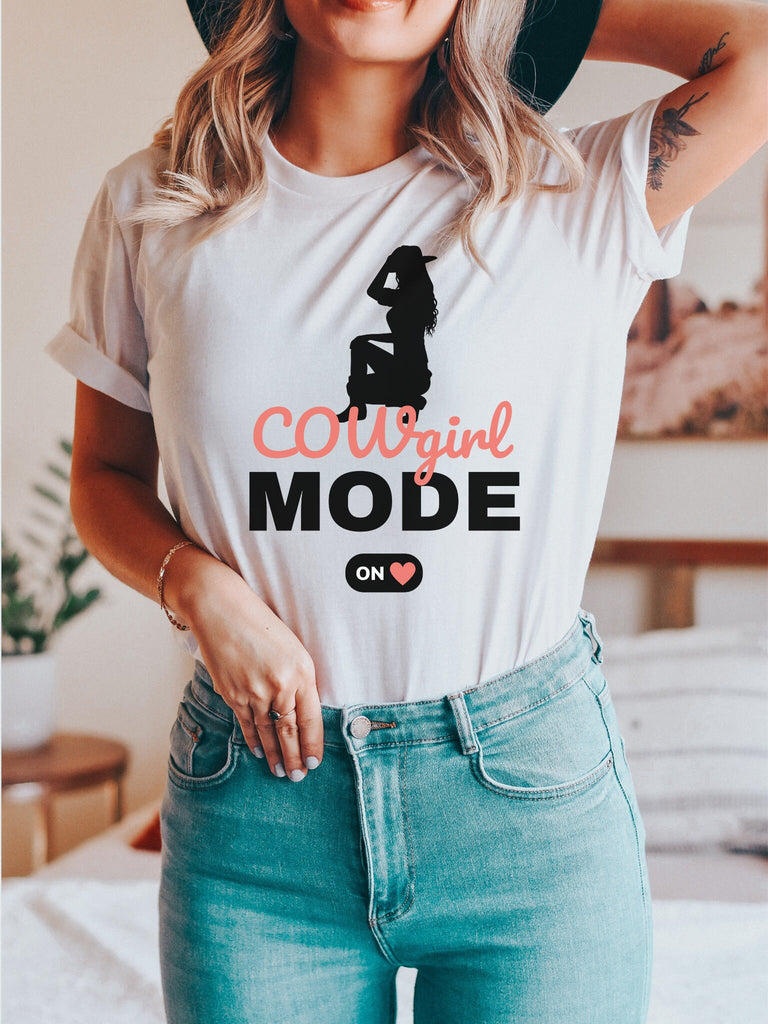 Cowgirl Mode On Boho Cow Skull Shirt Howdy Shirt Wild West Shirt Western Graphic Tee Cowgirl Shirt Bull Skull Tee Southwest Top Western Tee