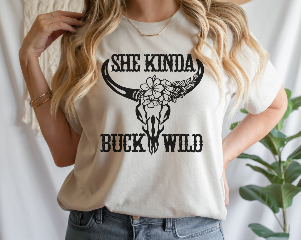 She Buck Wild Boho Cow Skull Shirt Howdy Shirt Wild West Shirt Western Graphic Tee Cowgirl Shirt Bull Skull Tee Southwest Top Western Tee