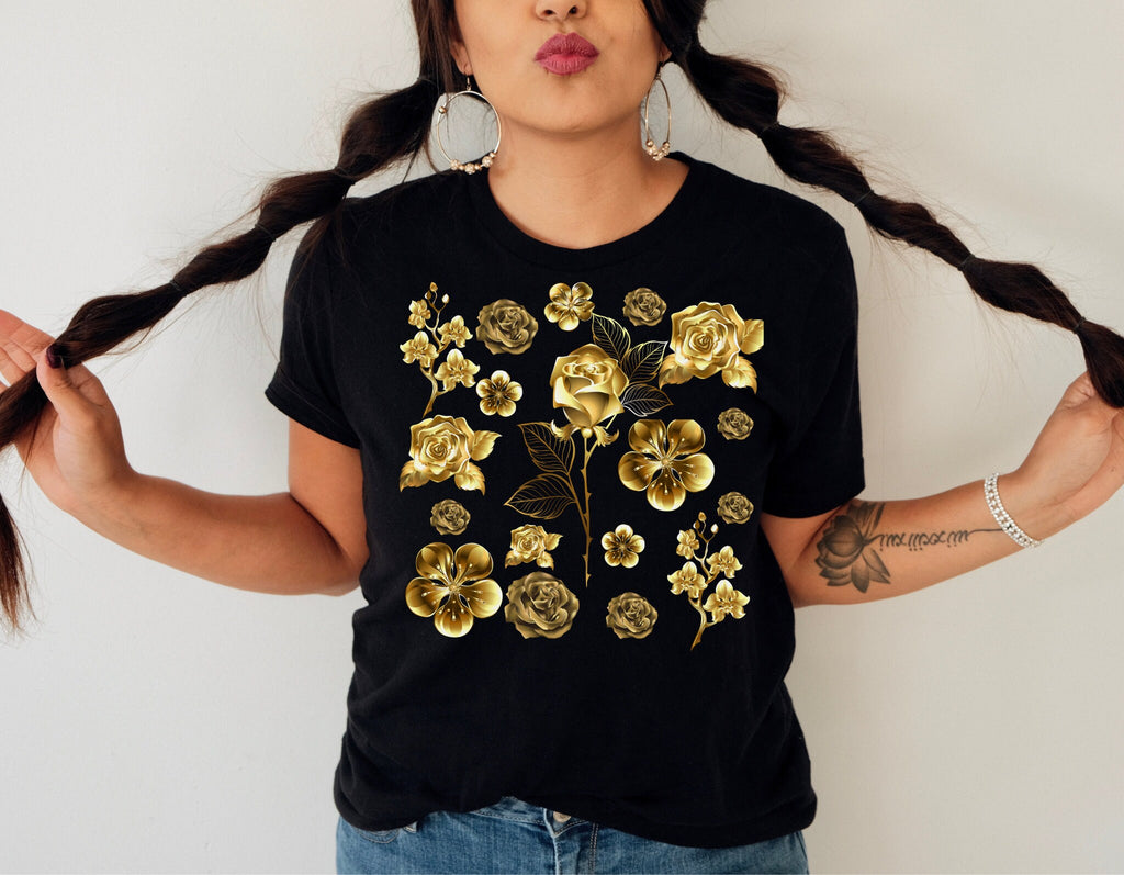 Rose Black Sunflower Shirt Floral Tee Shirt Flower Shirt Garden Shirt Womens Fall Shirt Sunflower Tshirt Sunflower Shirt Sunshine Spring Tee