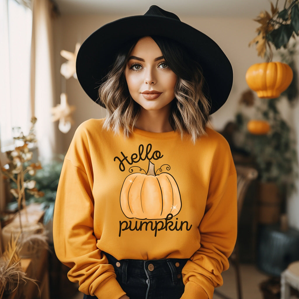 Hello Pumpkin Fall Sweatshirt Pumpkin Halloween Sweatshirt Pumpkin Shirt Fall Sweatshirt Spooky Season TShirt Fall Shirts For Women