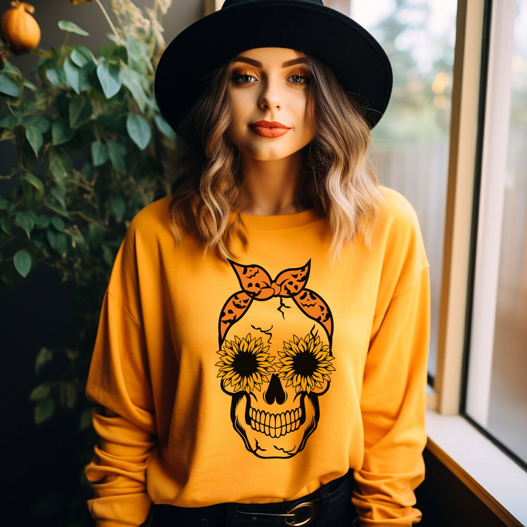 Pumpkin Skull Sweatshirt Horror Movie Shirt Halloween Sweatshirt Spooky Season Thanksgiving Shirt Halloween Graphic Tee Fall Pumpkin Shirt