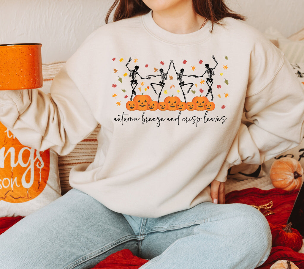 Dancing Skeleton Halloween Shirt Pumpkin Halloween Sweatshirt Pumpkin Shirt Fall Sweatshirt Spooky Season TShirt Fall Shirts For Women